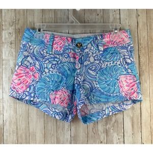 Lilly Pulitzer Womens Short Sz 00 Blue HAVEN RAISING SHELL Pockets Button Zipper